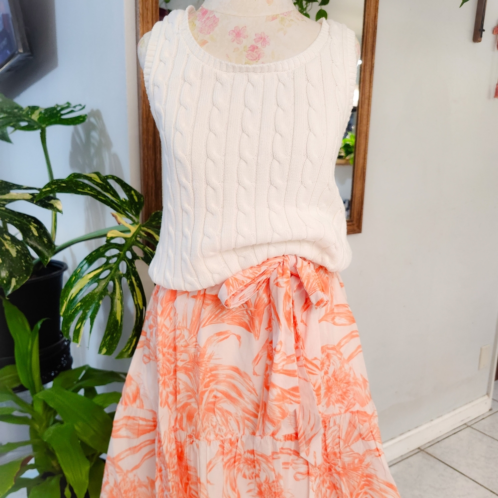 Tommy Hilfiger White and Orange Mini Skirt